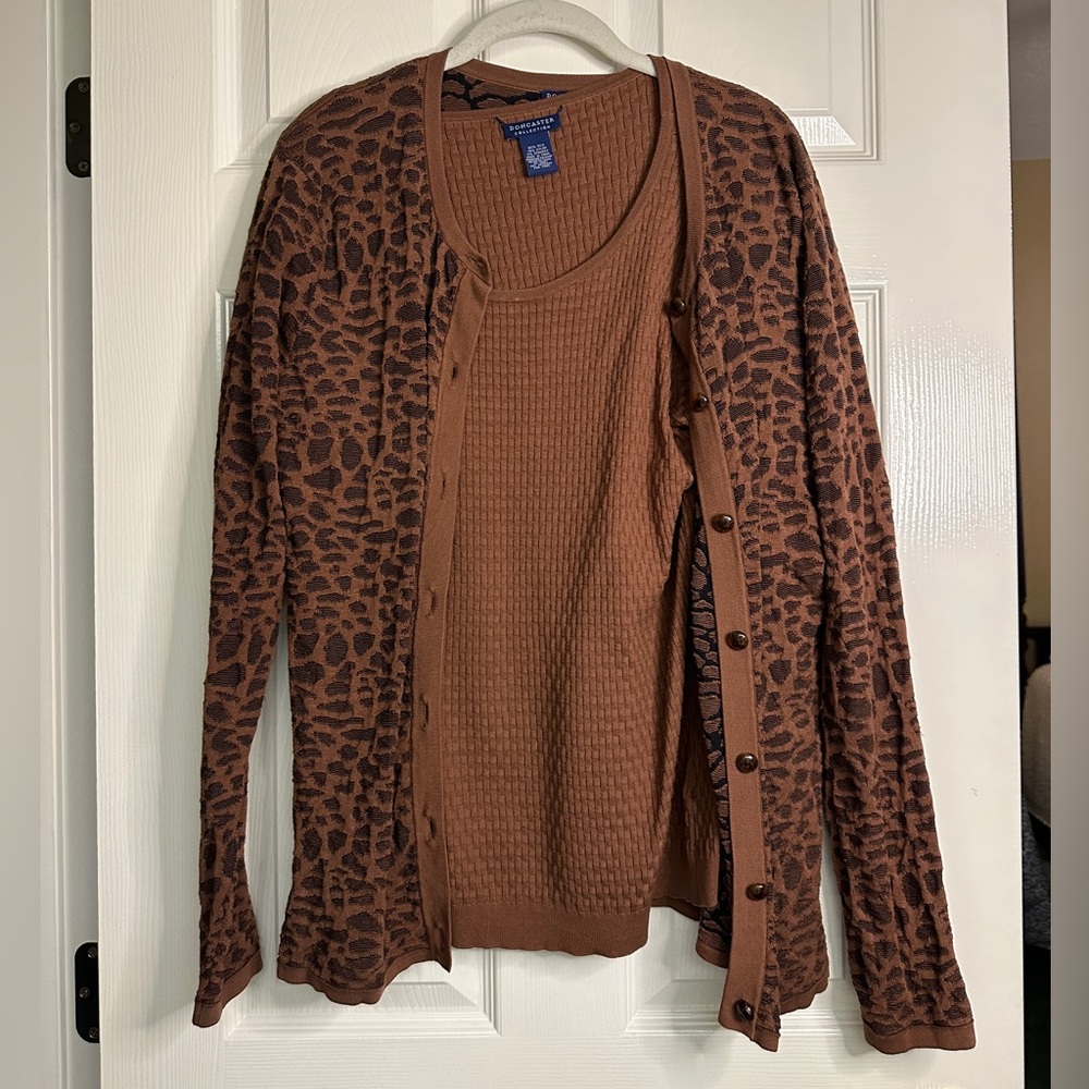 Doncaster Brown Animal Print Cardigan Sweater Set